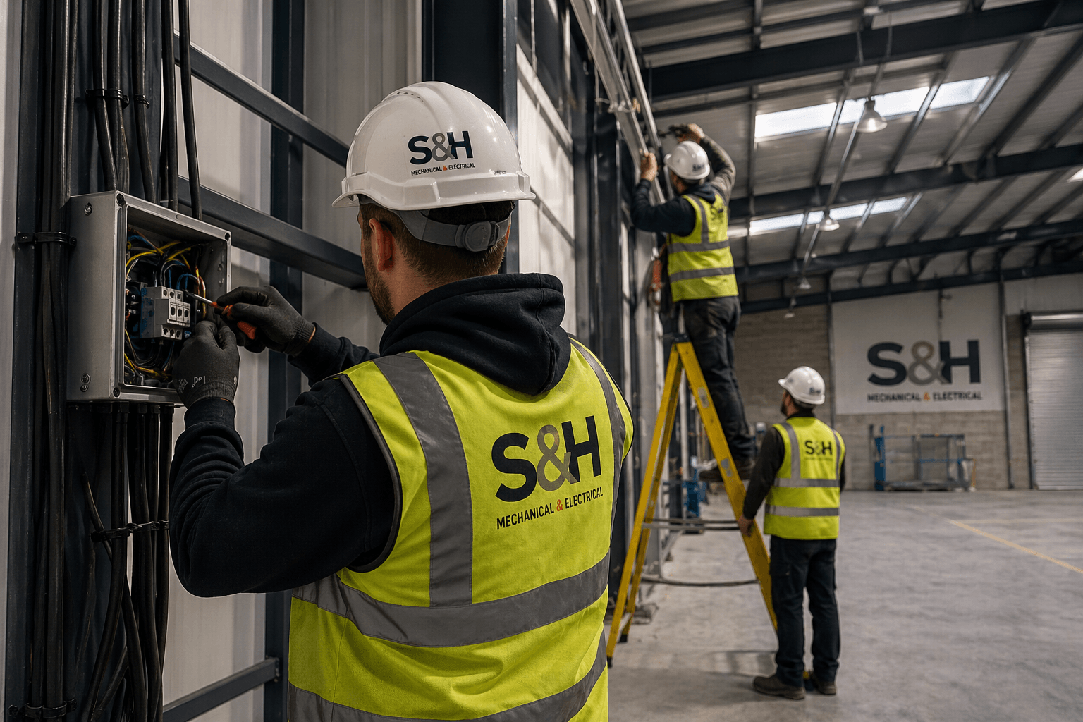 Commercial electrical contractors working on site