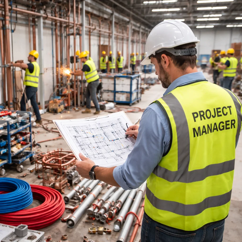 Construction project management on site